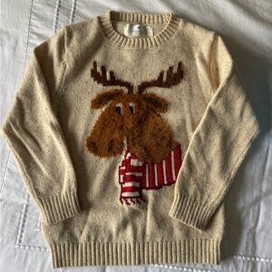 H&M Cream Sweater with Moose and Scarf Design